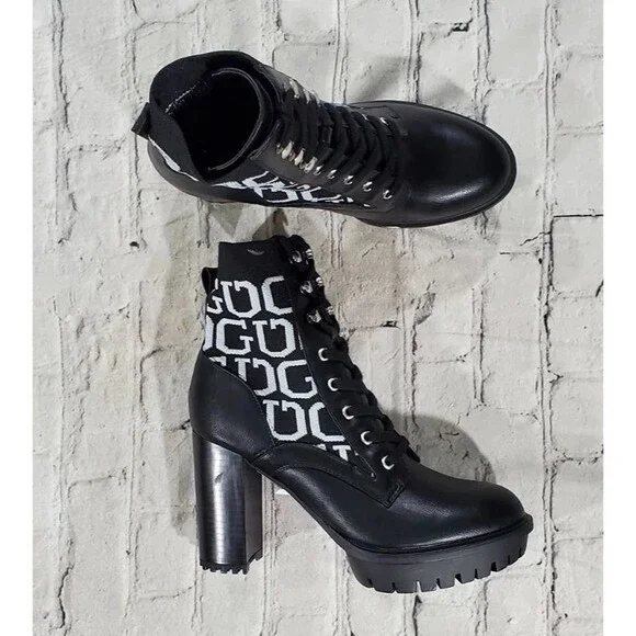 GUESS Ankle Boots Knit Logo Platform Black White WOMENS SIZE 11M - Picture 8 of 8